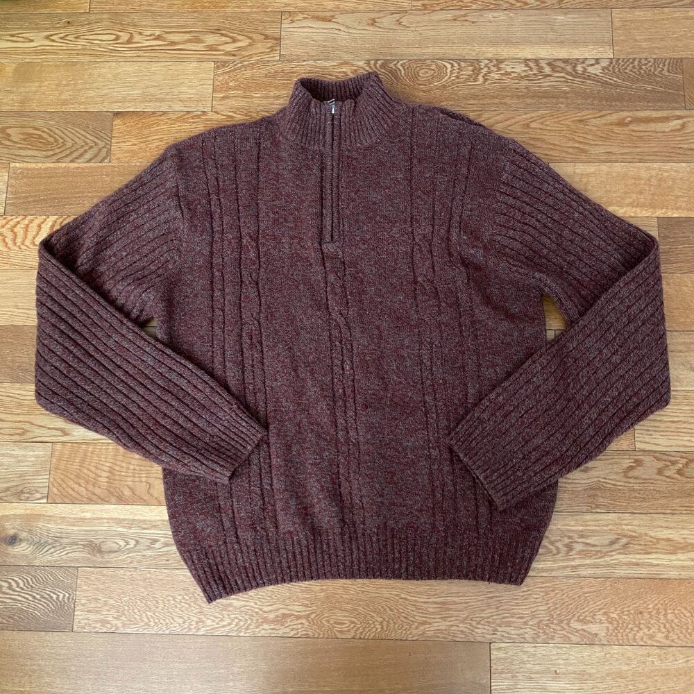 Alex Cannon Quarter Zip Sweater Wool Blend Pullover Long Sleeve Knit Large